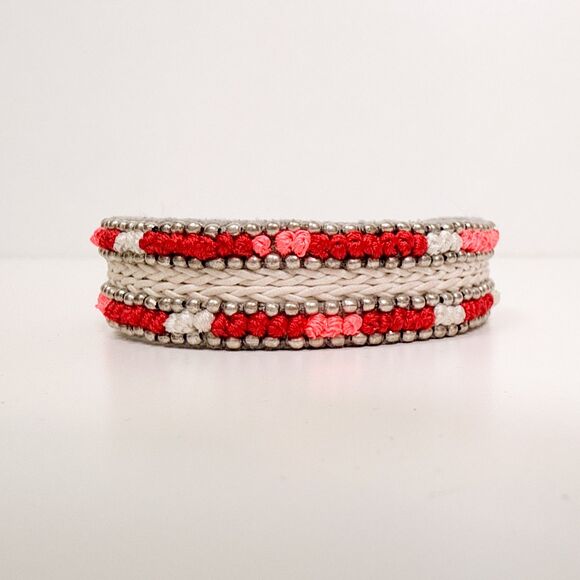 Isabel Marant Beaded Embroidered Cuff Bracelet Red White - Picture 1 of 7